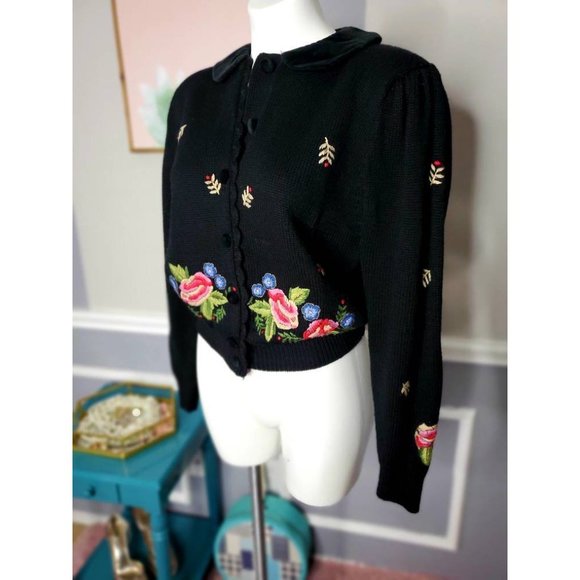 Women Knit Cardigan, 80s Cardigan, Floral Cardigan - Picture 1 of 9